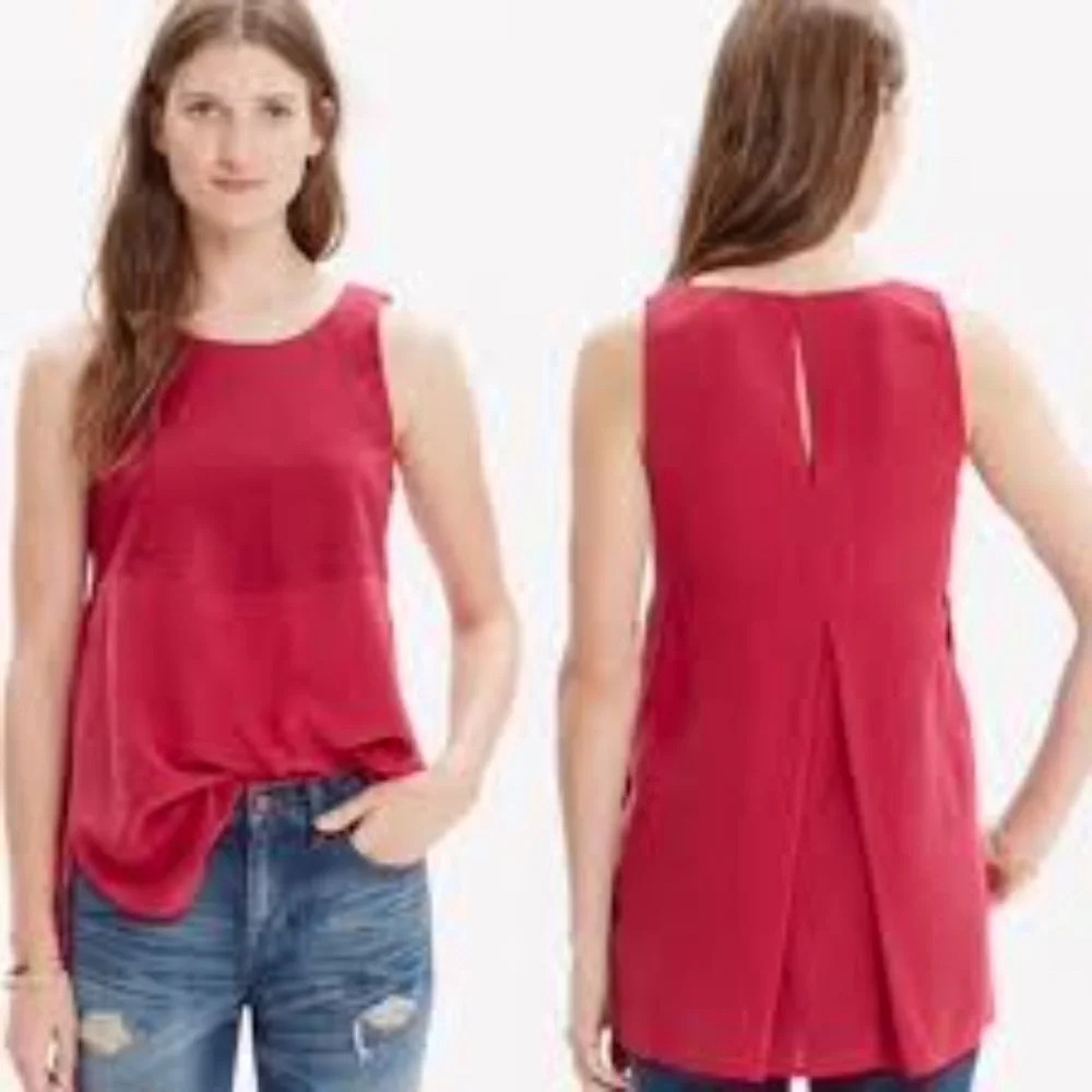 Madewell Red Basque Silk & Cotton Tunic Top Small